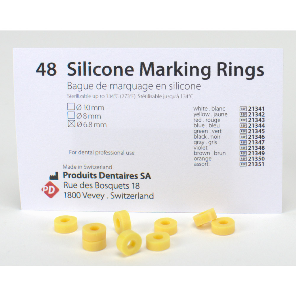 Siliconen ringen 6,8 mm geel, 48 stuks