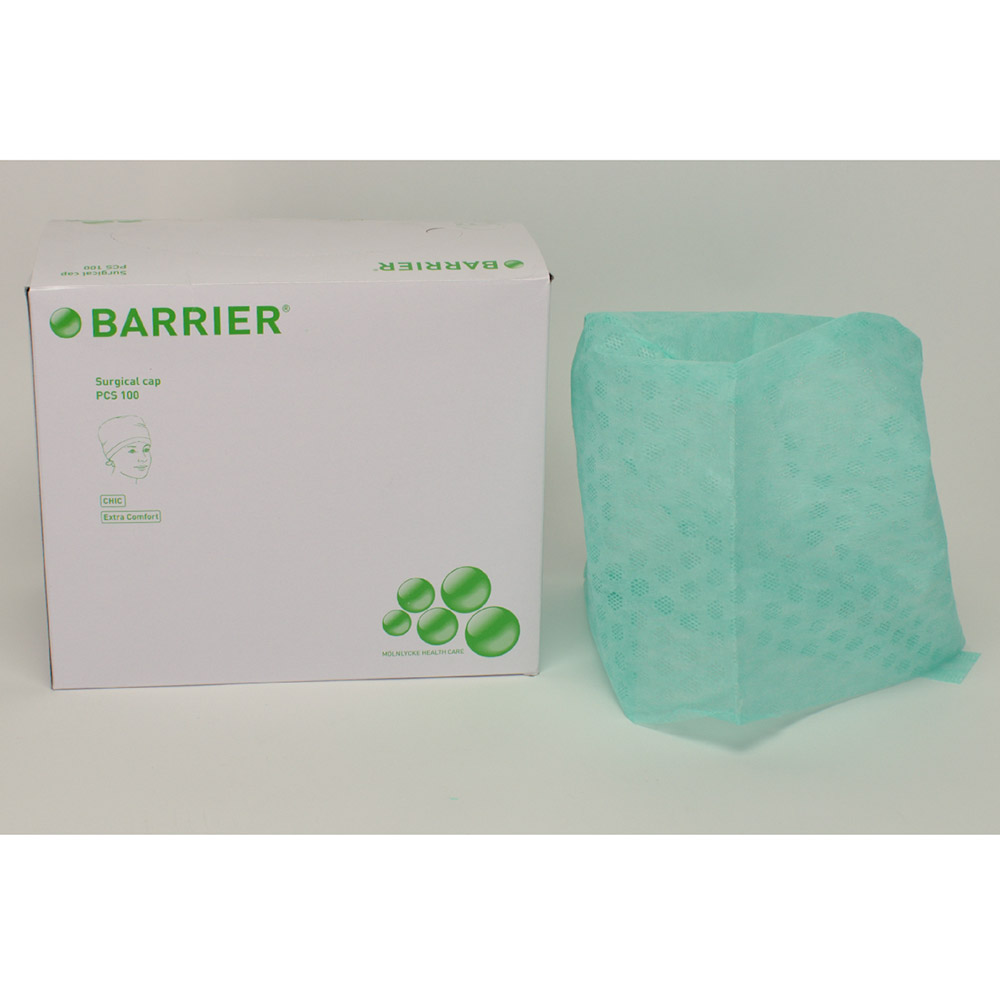 Barrier OP-muts Chic groen met band, 100 stuks