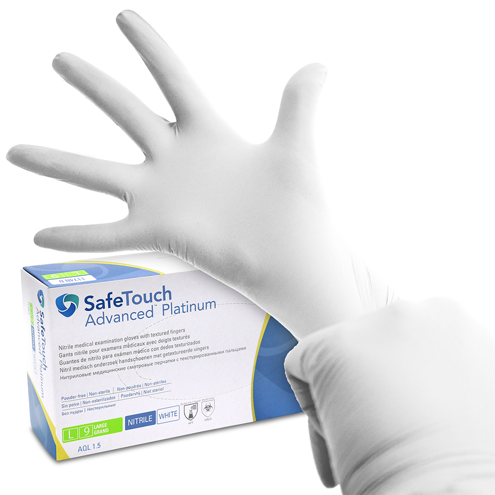 SafeTouch Advanced Platinium Nitril Handschoenen poedervrij wit Maat M, 100 stuks