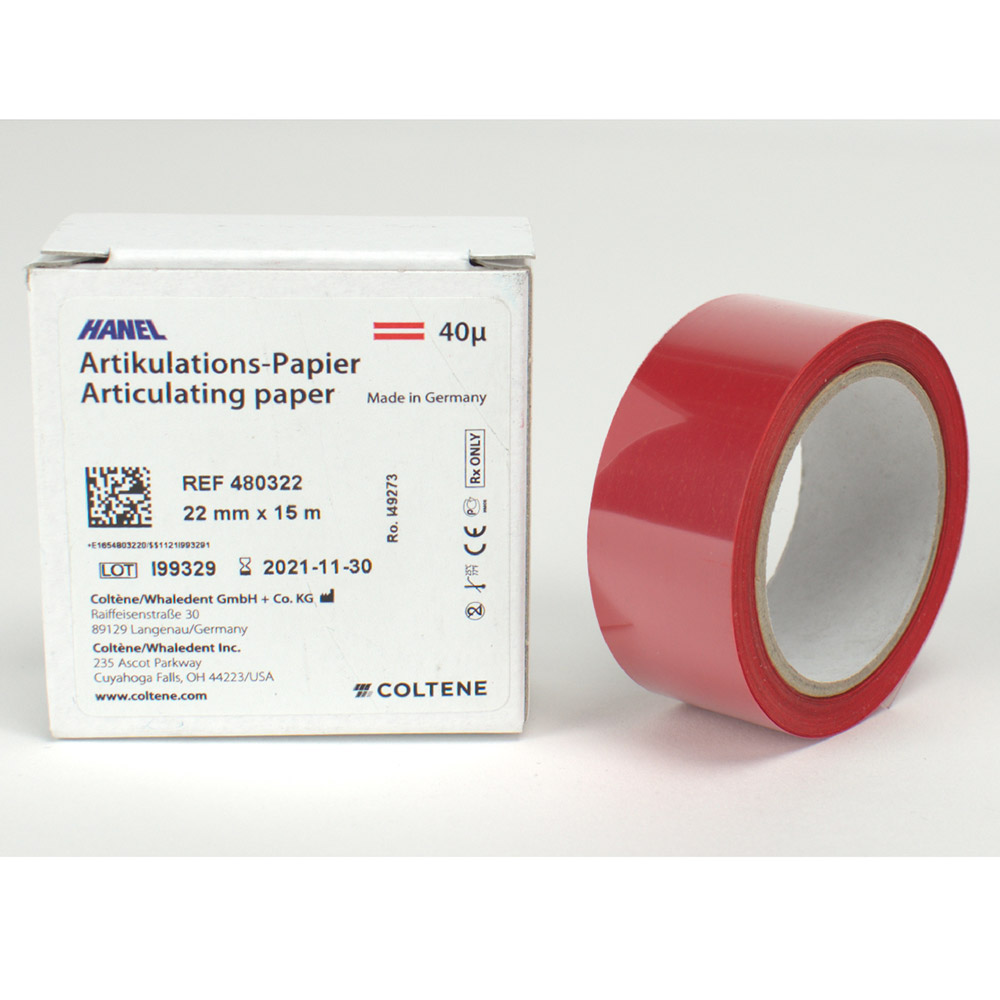 Artikulations-Papier rood 22 mm 40 my, 15 m Rol