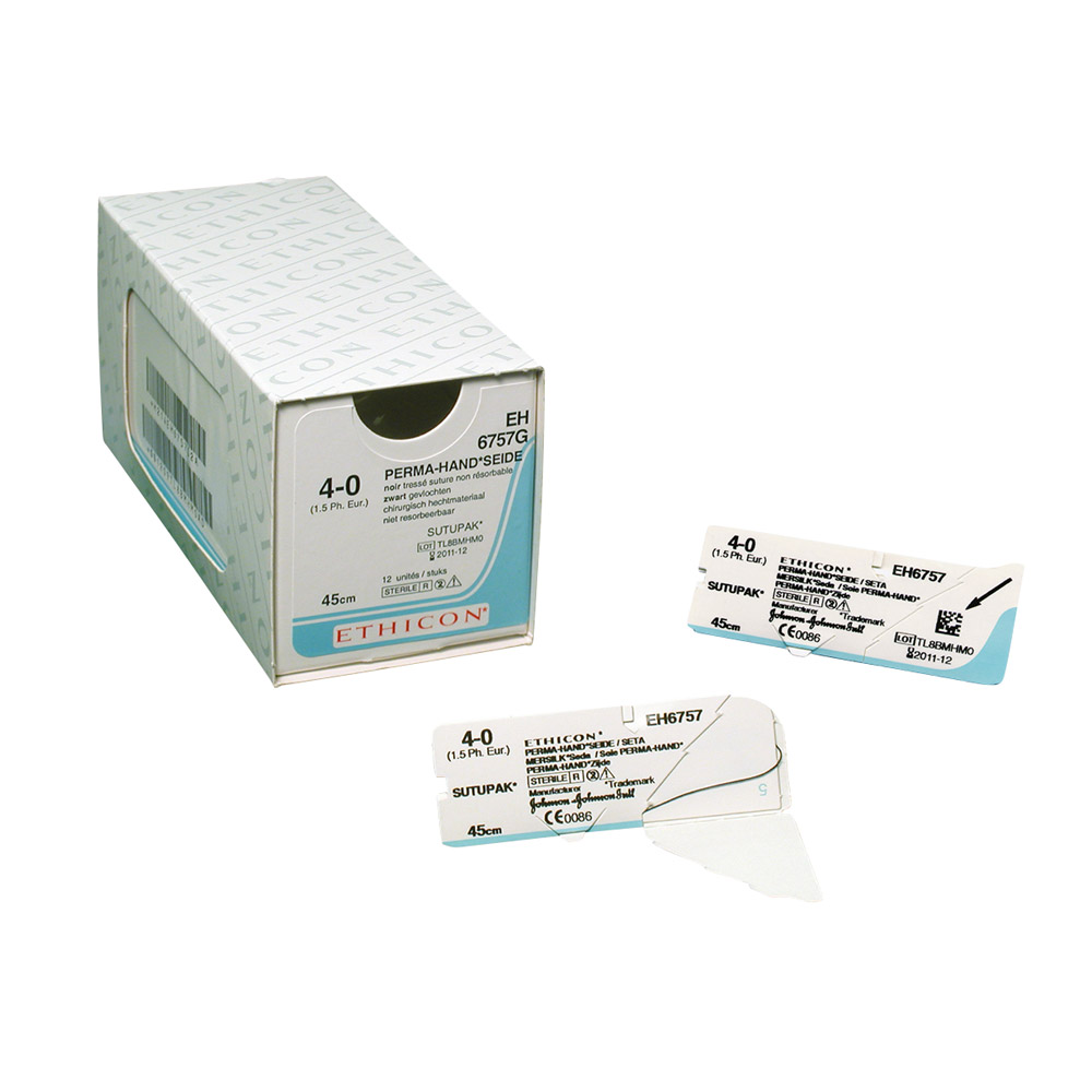 PH-Seide zwart geflochten 3-0 DA Black 45 cm, 12 stuks