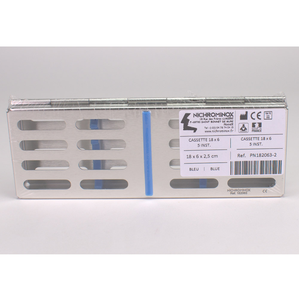 Cassette 18 x 6 cm 5 instrumenten blauw, stuk