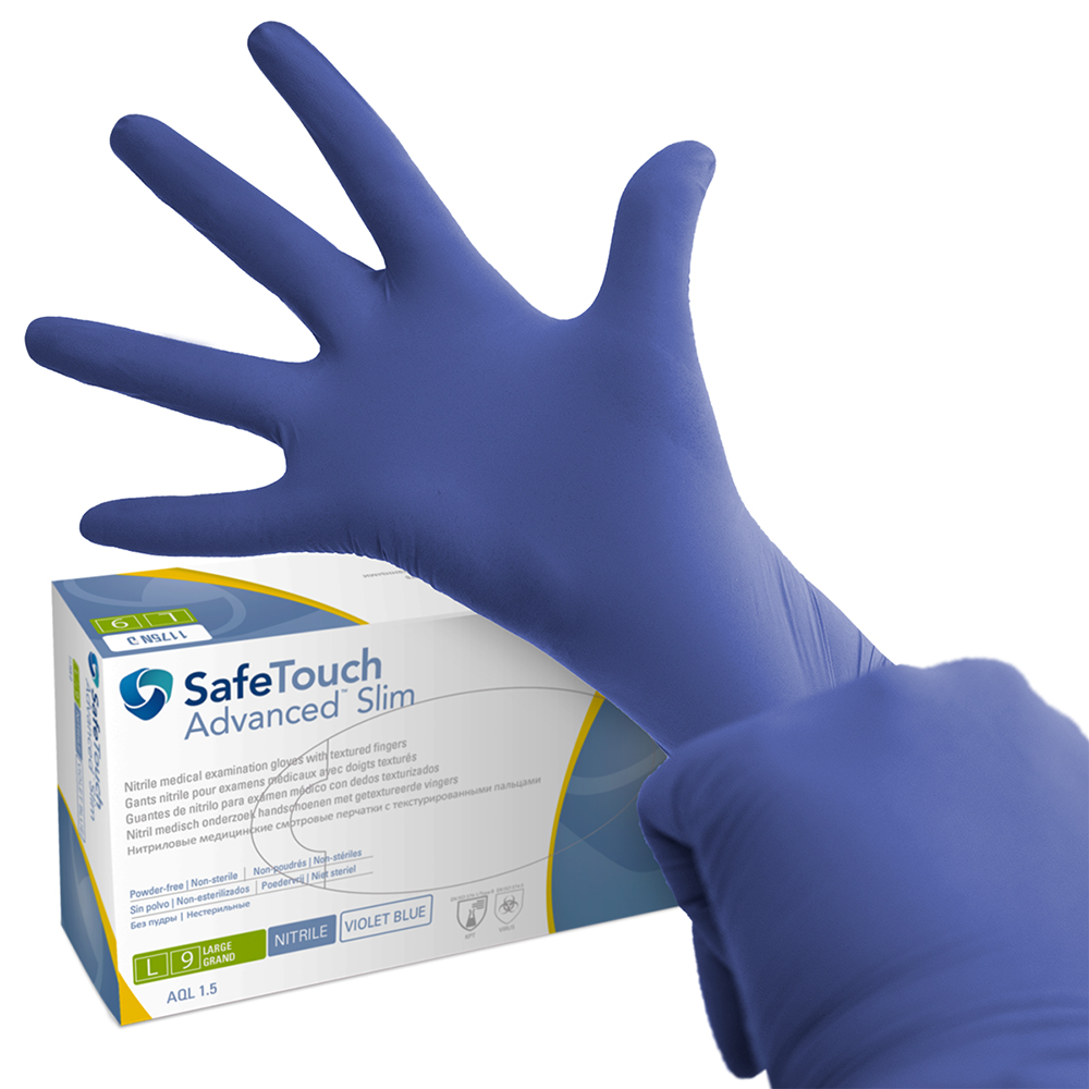 SafeTouch Advanced Slim nitril handschoenen poedervrij violetblauw maat M, 100 stuks