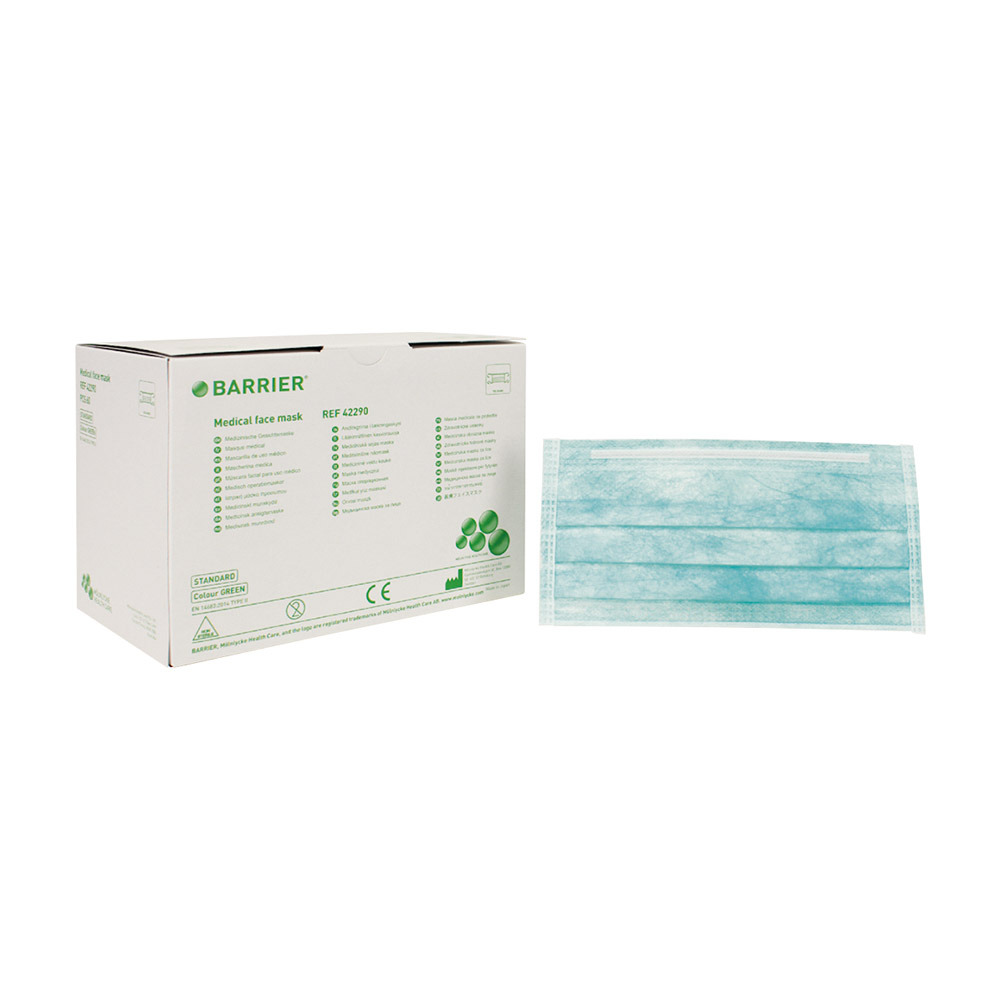 Barrier mondmasker Standard groen band, 60 stuks