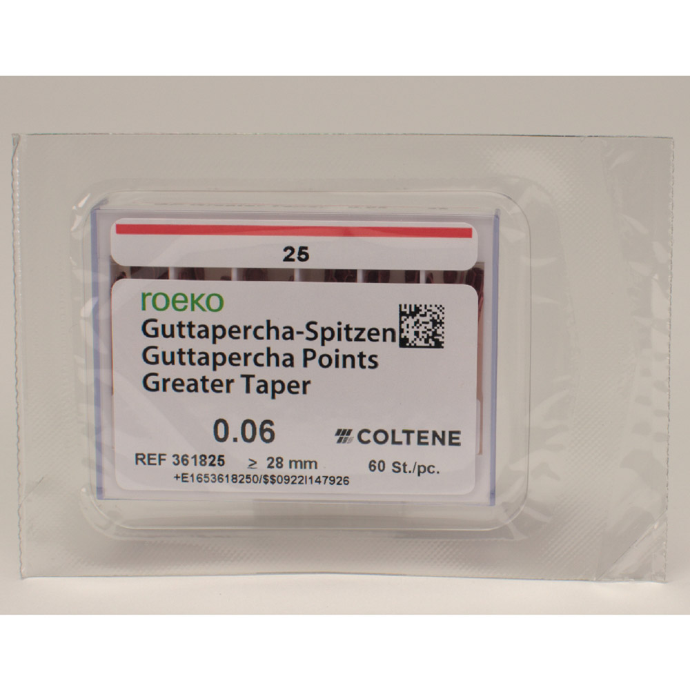Guttaperchapunten maat Taper 6/25, 60 stuks