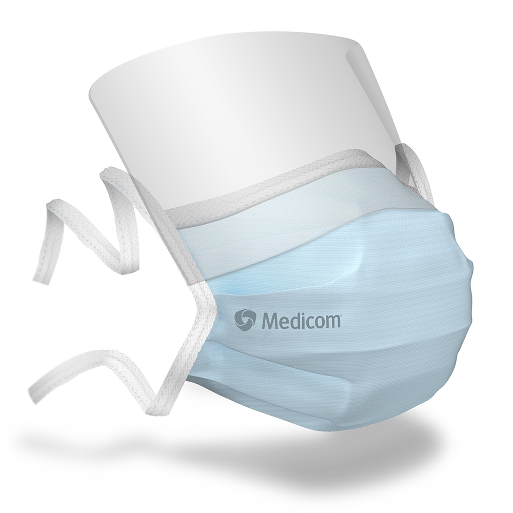 SafeMask SofSkin anti-condens mondmasker met vizier om te strikken, blauw, 25 stuks
