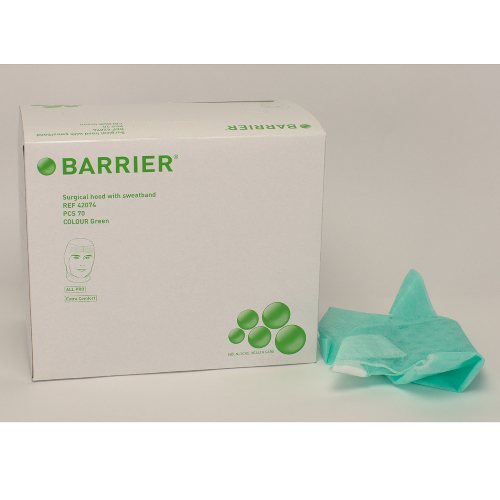 Barrier OP-hauben All groen met zweetband, 70 stuks