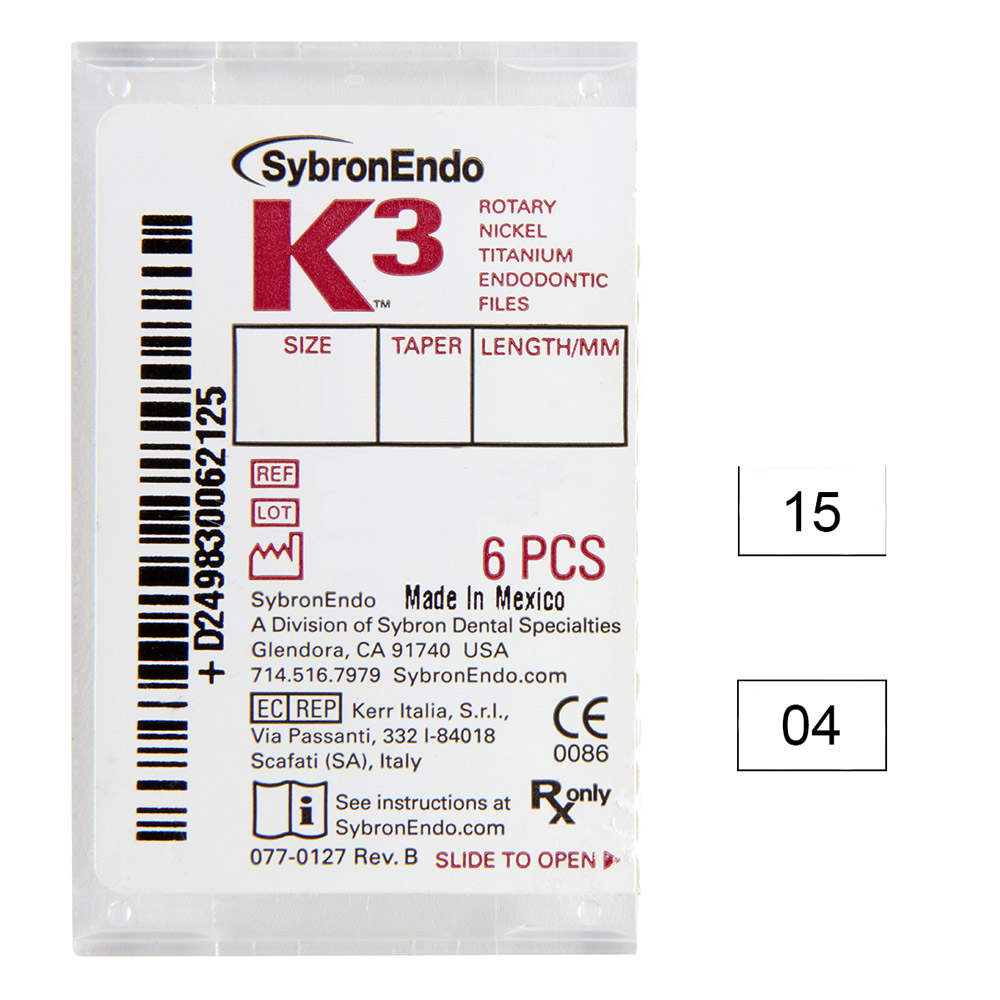 K3 NiTi-bestanden .04 Gr.15 30 mm, 6 stuks