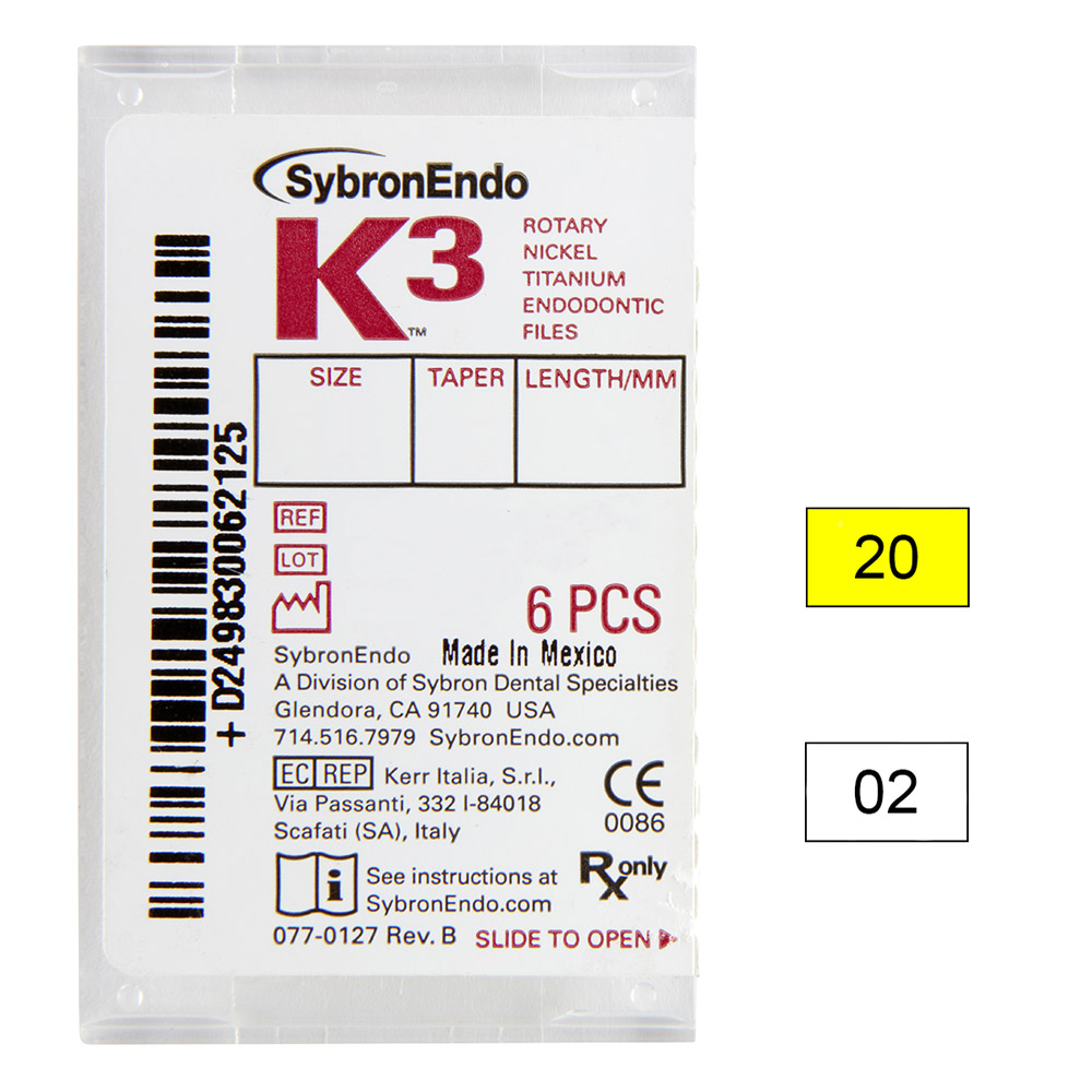 K3 NiTi-bestanden .02 Gr.20 30 mm, 6 stuks