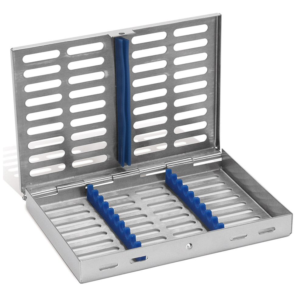 RVS cassette voor 10 instrumenten blauw, stuk