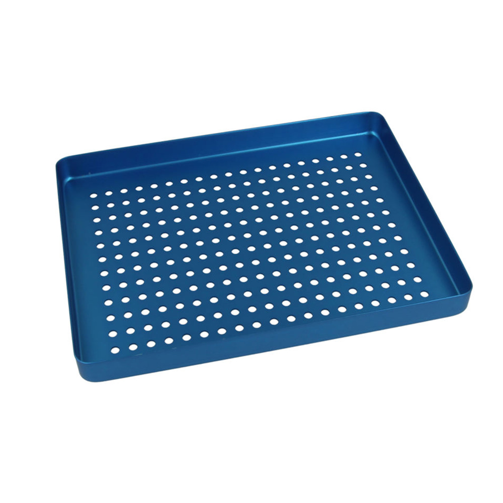 Mini aluminium tray met geperforeerde bodem 18 x 14 cm blauw, stuk