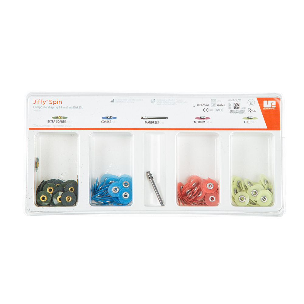 Jiffy Spin Disk 10 mm, Starterkit 2x Mandrel, 50x Extra-grove schijven, 50x Grove schijven, 50x Middelmatige schijven, 50x Fijne schijven