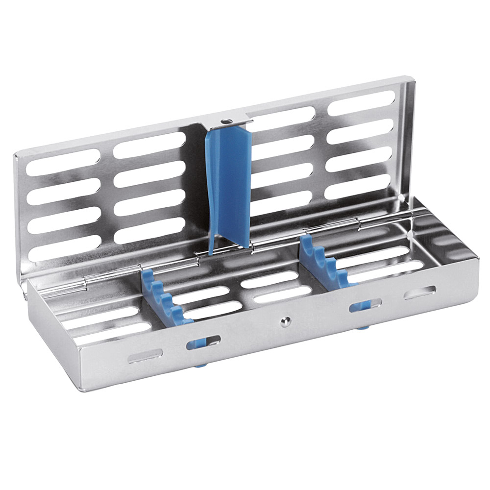 Roestvrijstalen cassette voor 5 instrumenten, blauw, per stuk
