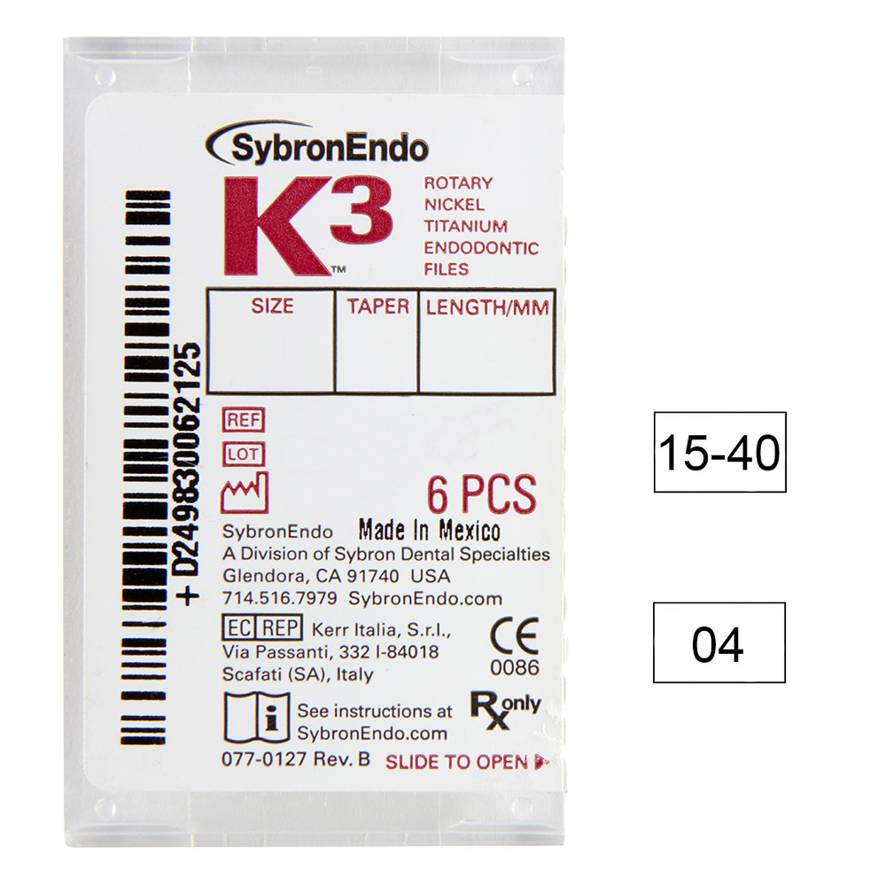K3 NiTi-bestanden .04 Gr.15-40 25 mm, 6 stuks gesorteerd