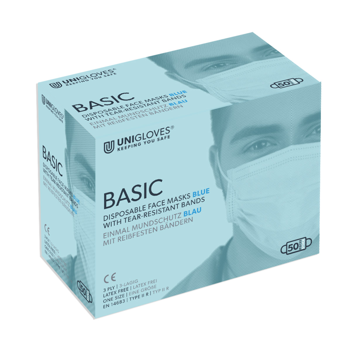Mondmasker OP Basic blauw Band, 50 stuks