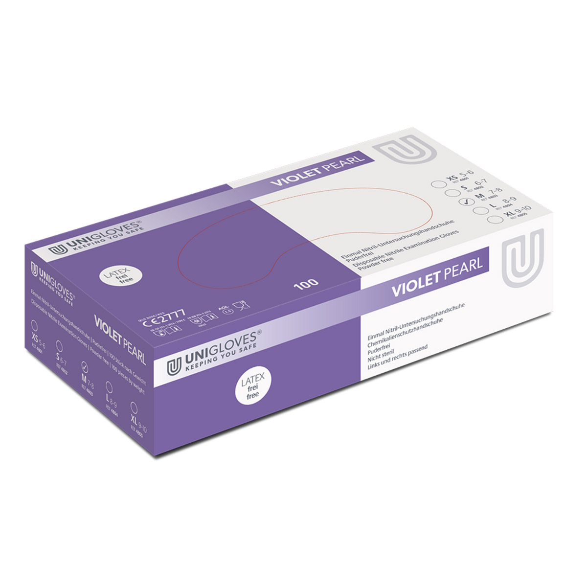 Unigloves Violet Pearl nitrilhandschoenen maat M, 100 stuks