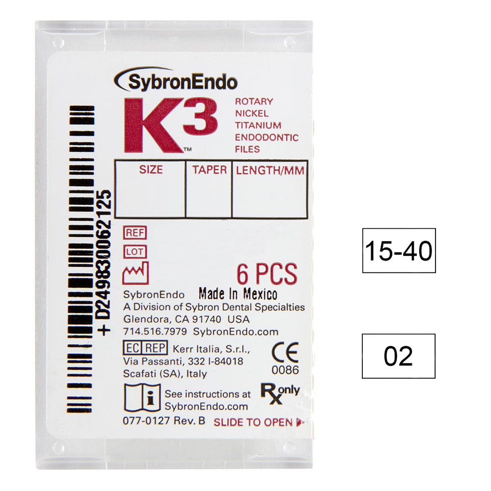 K3 NiTi-bestanden .02 Gr.15-40 21 mm, 6 stuks gesorteerd