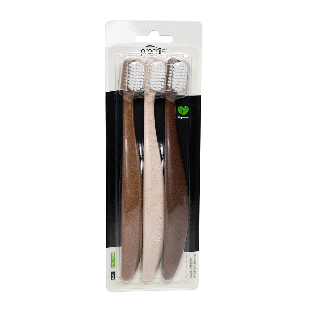 Promis tandenborstels Wood Trio, 3 stuks