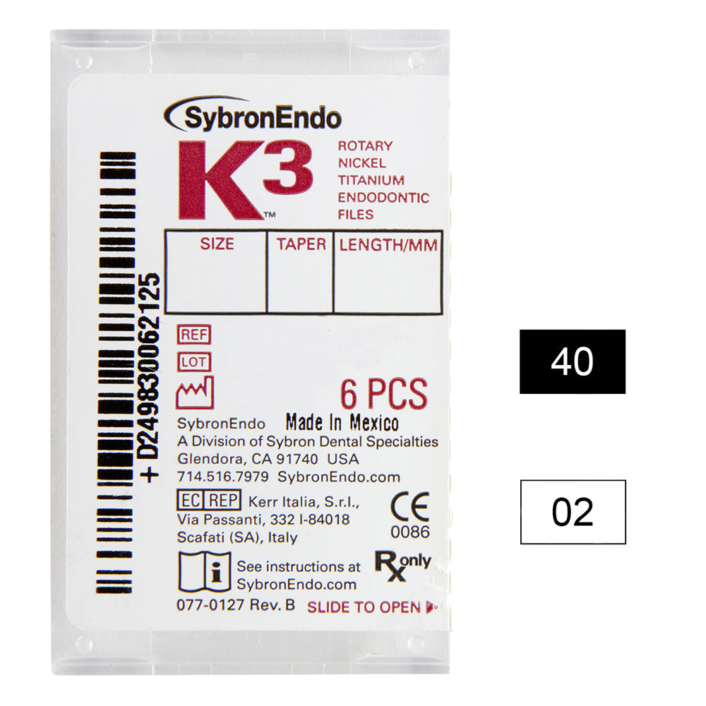 K3 NiTi-bestanden .02 Gr.40 25 mm, 6 stuks